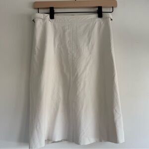 Theory Leather Mini A Line Skirt Sz 0 Ivory Minimalist Classic Timeless soft